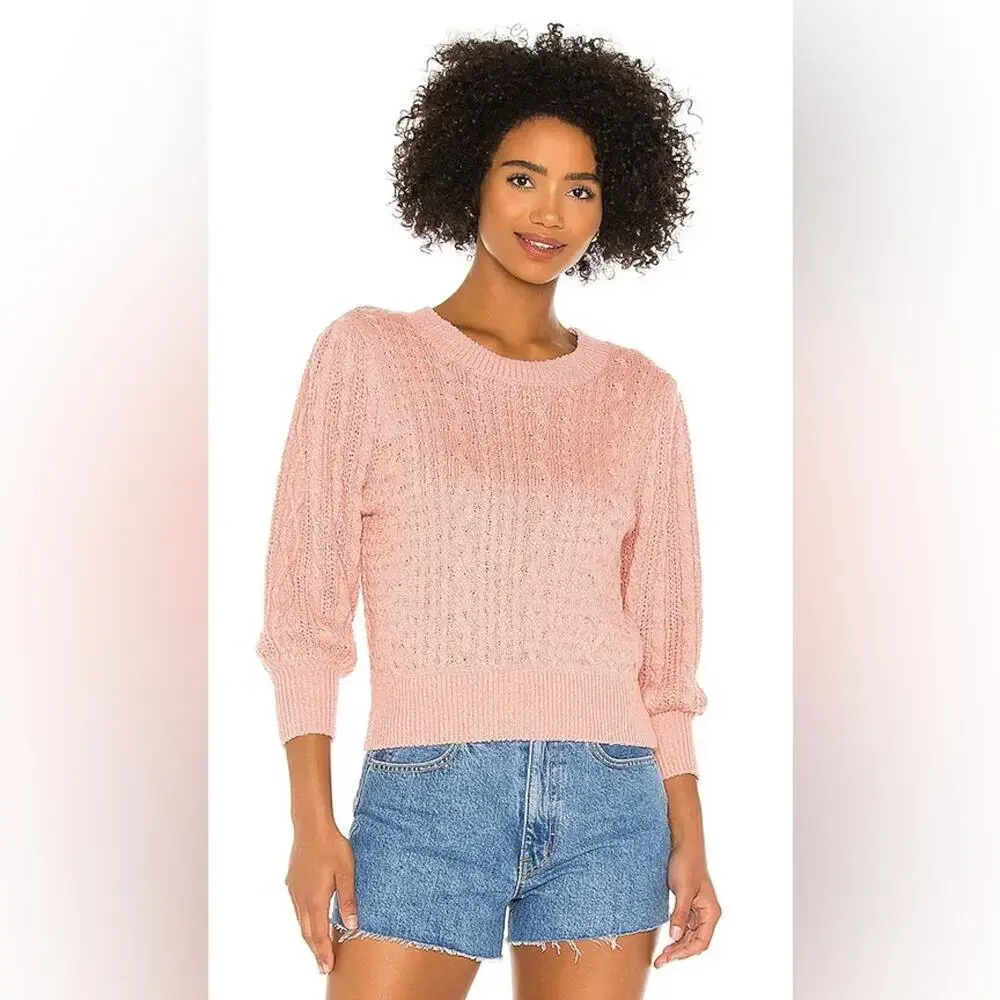 New Free People Villa Cable Pullover Sweater in Pink Bubble Bath Size XL Barbie